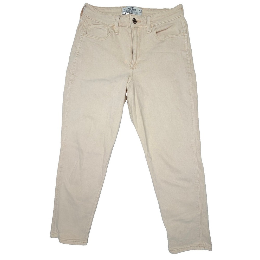 Hollister Curvy High-Rise Mom Jeans Women's 7R W28 Cream Stretch Denim